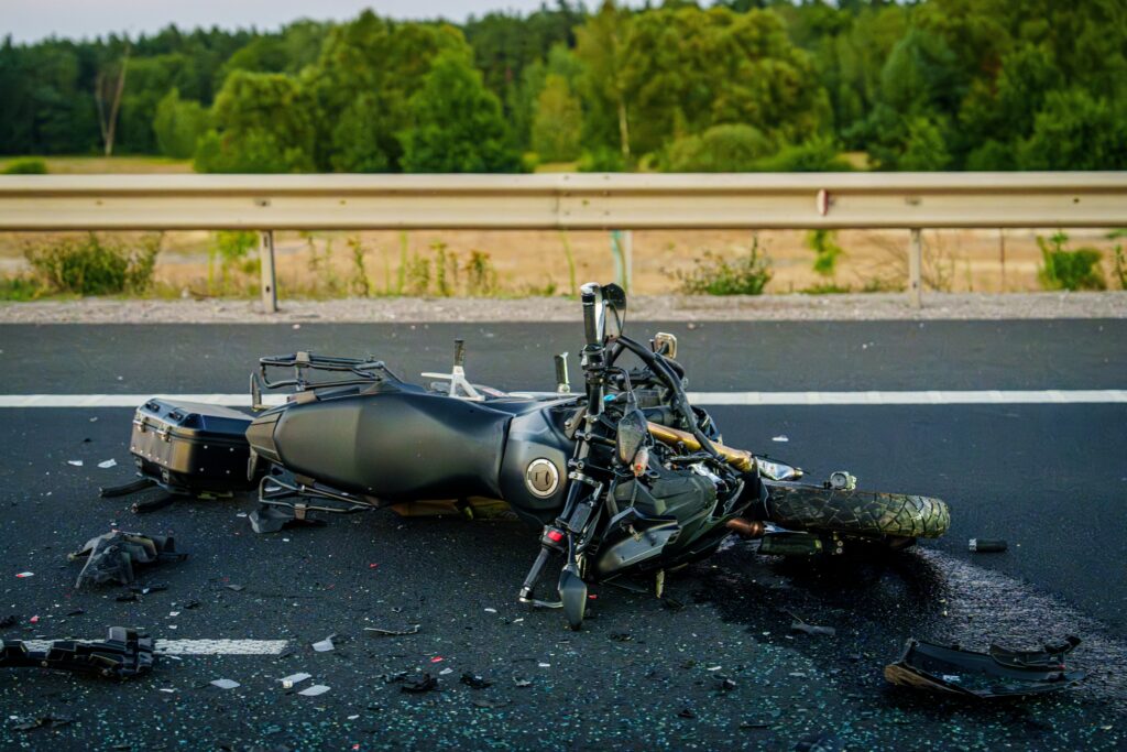 motorcycle crashed in the street