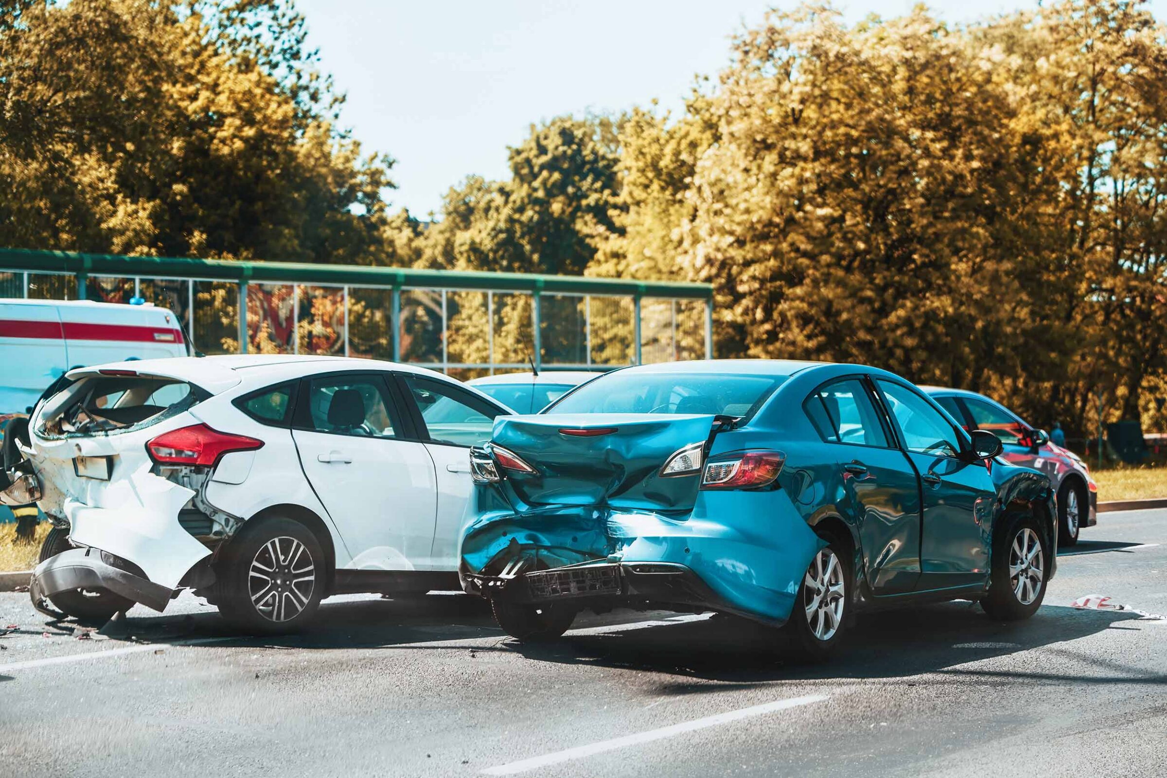 Road accident damages vehicles during traffic