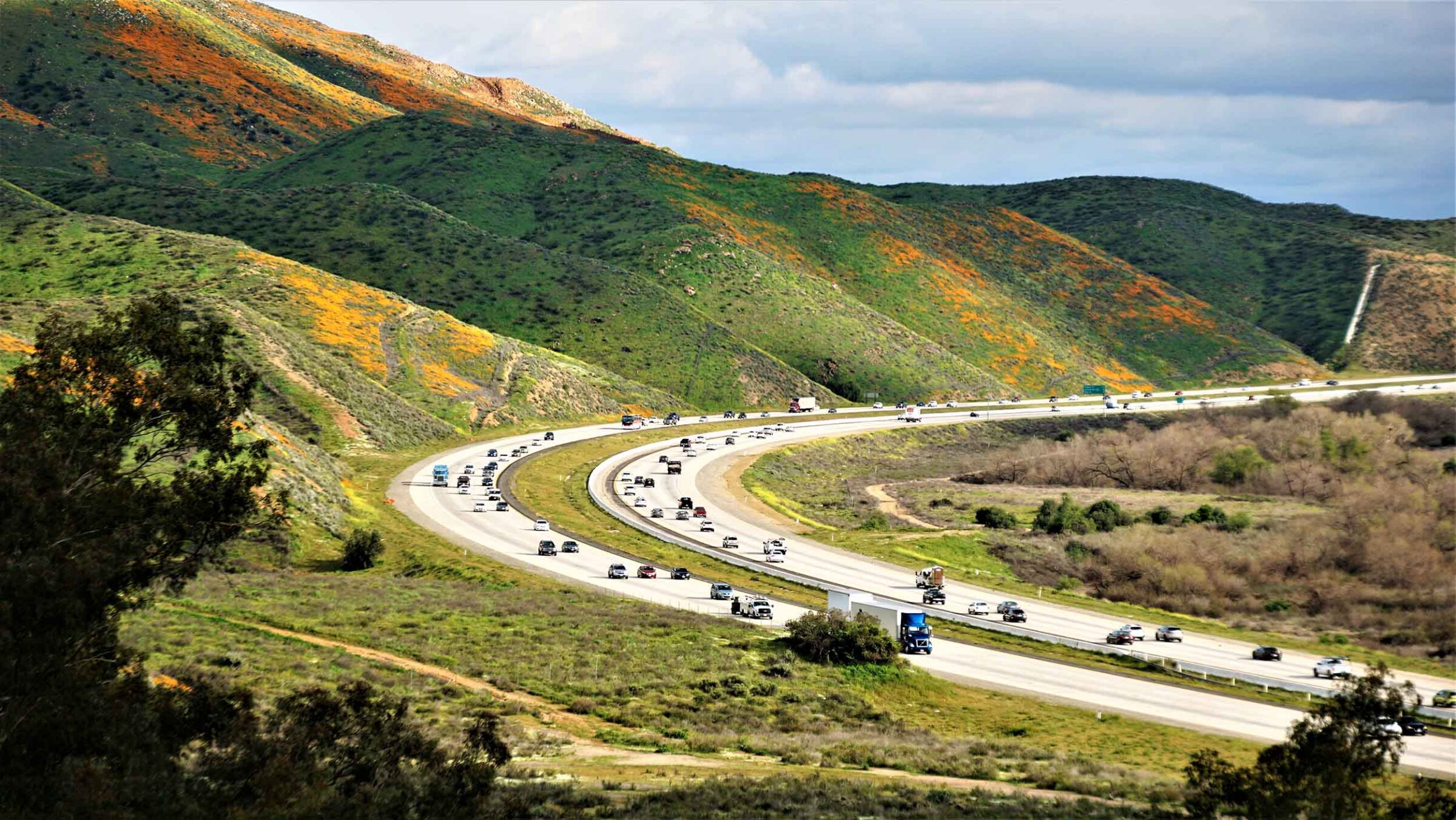 A winding freeway across the mountain